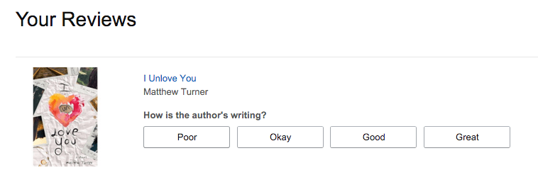 Amazon asks you to first grade my writing (oh my, it's like being back in school)
